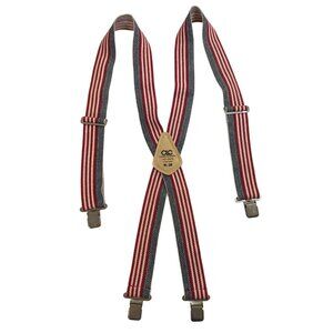 Red White & Blue‎ Striped Suspenders Custom Leather Craft Adjustable Metal Clips